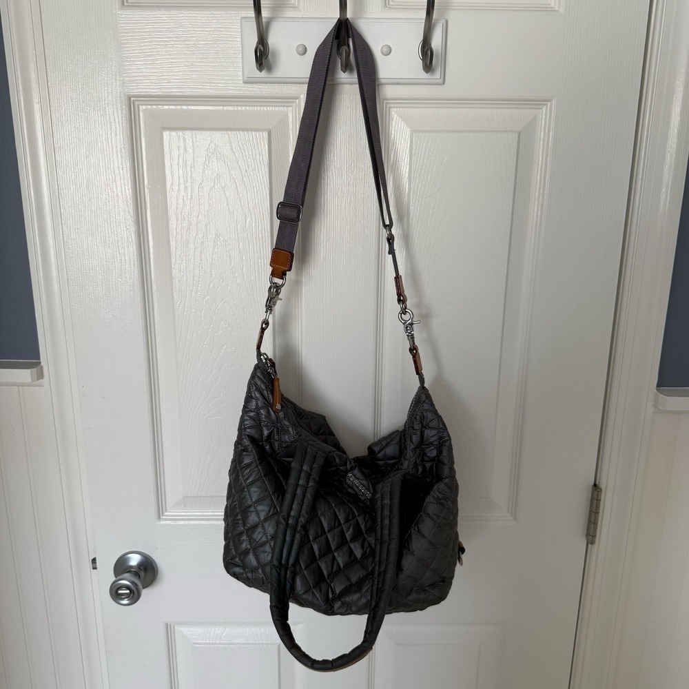 MZ Wallace Medium Sutton Quilted Nylon Bag Handbag Purse Metallic Gray Silver - Picture 15 of 16
